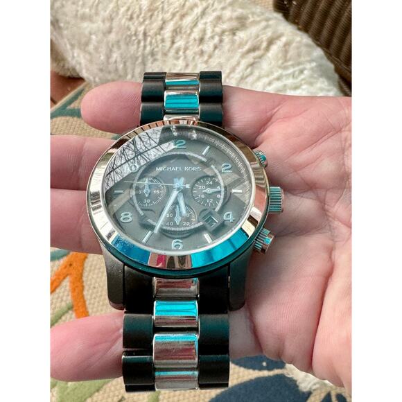 Michael Kors Runway Two-Tone Chronograph Gunmetal Dial Quartz Watch - Picture 9 of 11